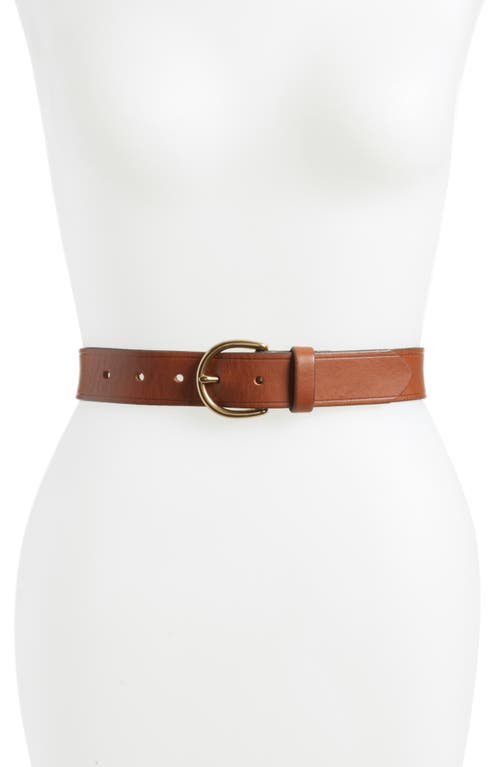 Shop Madewell Medium Perfect Leather Belt In Pecan/gold