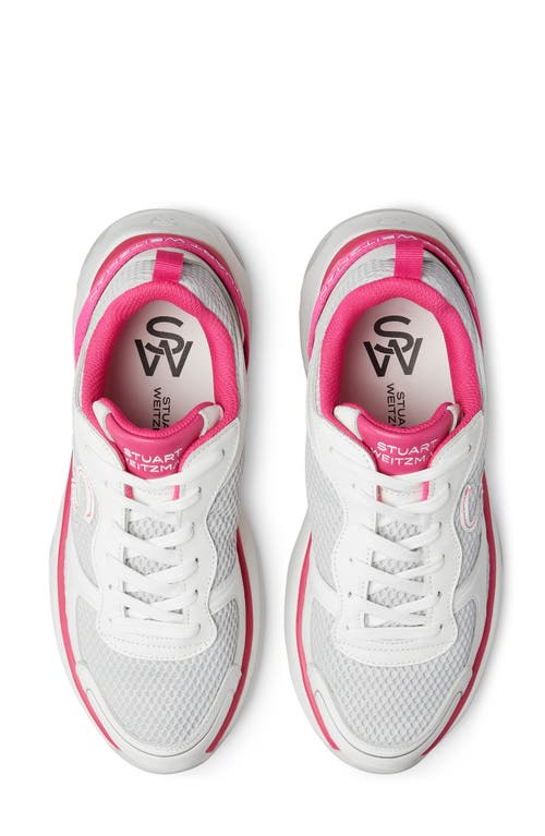 Shop Stuart Weitzman Chunky Sole Sneaker In White/fuchsia Leather