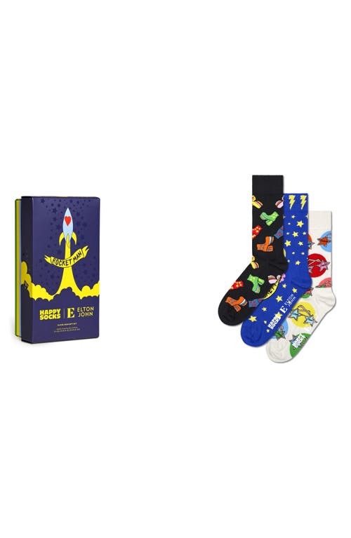 x Elton John Rocket Man Assorted 3-Pack Crew Socks in Black Multi