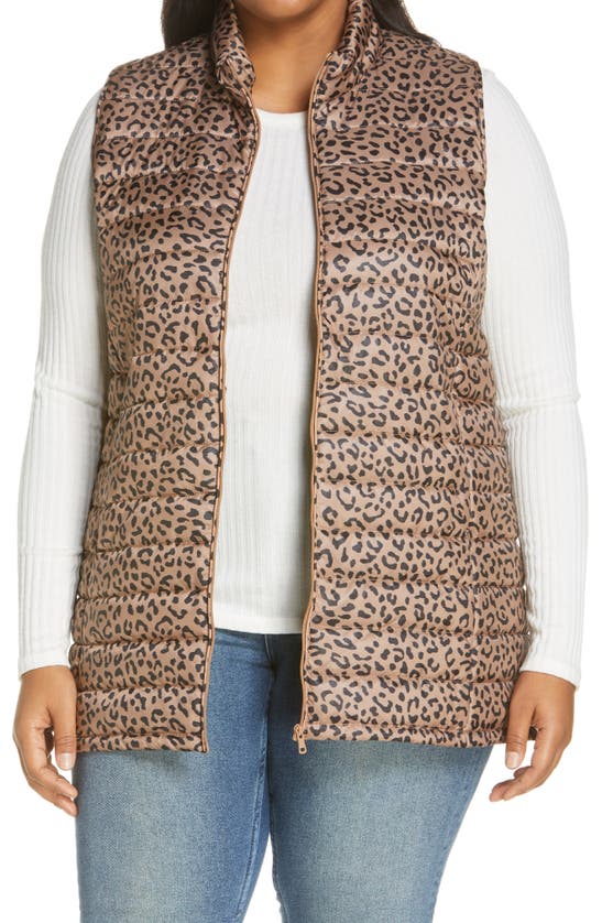 Bobeau Quilted Puffer Vest In Taupe Animal Modesens