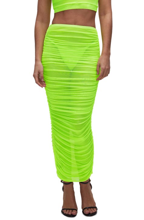 Ruched Mesh Cover-Up Maxi Skirt