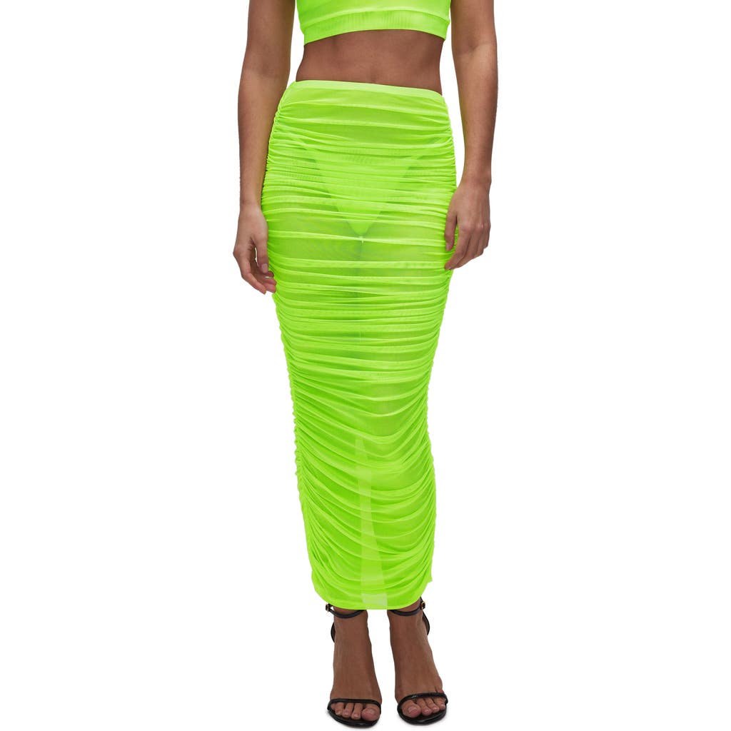 Good American Ruched Mesh Cover-up Maxi Skirt In Green