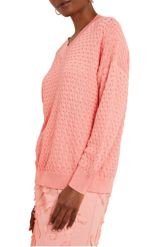 Shop Misook Cable Knit Tunic Sweater In Ocean Coral