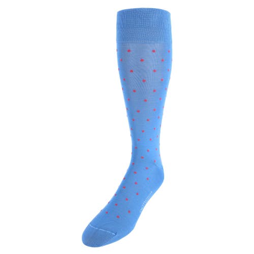 Shop Trafalgar Leo Polka Dot Mercerized Cotton Mid-calf Socks In Light Blue With Coral Dots