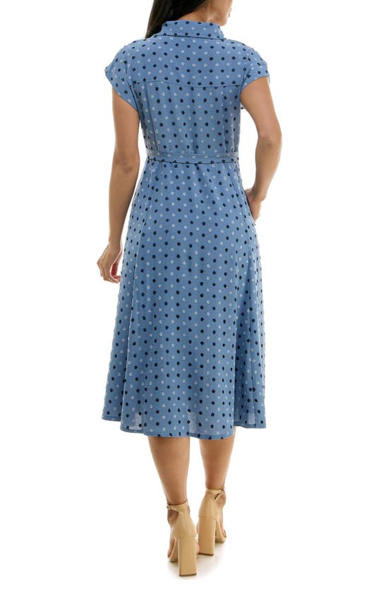 Nina Leonard Swiss Dot Cap Sleeve Midi Shirtdress In Denim Multi