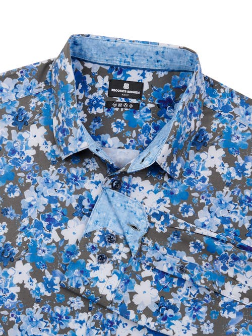 Brooklyn Brigade Floral Recycled 4-way Stretch Performance Long Sleeve Shirt In Blue