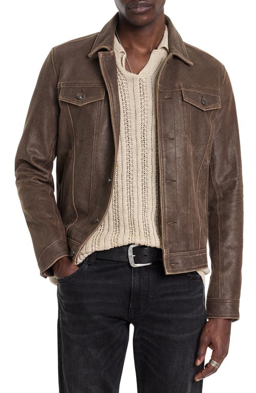 John Varvatos Andrew Distressed Leather Trucker Jacket Brown at Nordstrom,