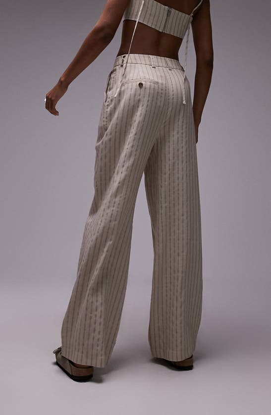 Topshop Stripe Wide Leg Pants In Cream
