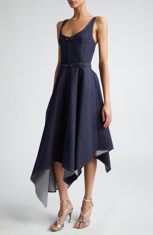 Shop Monse Asymmetric Stretch Denim Sundress In Indigo