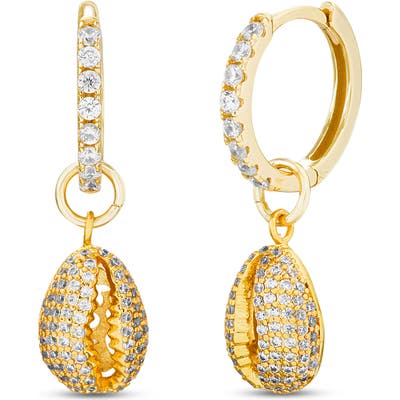 Lesa Michele Pave Puka Shell Drop Earrings