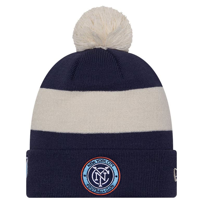 Shop New Era Navy New York City Fc 2024 Kick Off Collection Cuffed Knit Hat With Pom