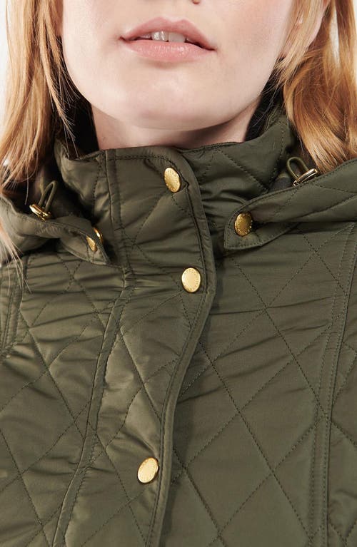 Shop Barbour Millfire Hooded Quilted Jacket In Olive/classic