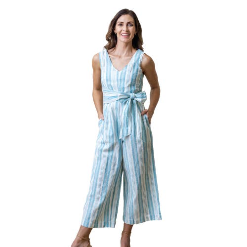 Hope & Henry Womens' Tie-Waist Wide Leg Jumpsuit in Blue Stripe at Nordstrom
