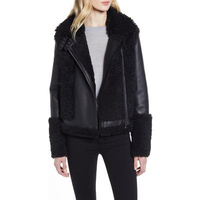 Hiso Soul Reversible Genuine Shearling Moto Jacket, Black