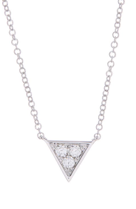 14K White Gold Diamond Triangle Pendant Necklace - 0.11 ctw