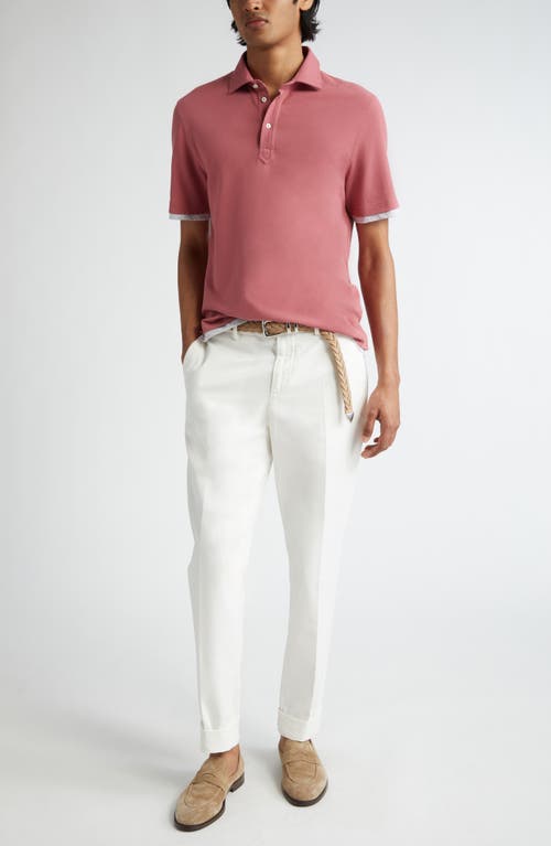 Shop Brunello Cucinelli Cotton Piqué Polo In Lampone/grigio Chiaro