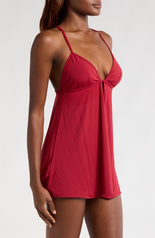 Savage X Fenty Sleek Stitch Sleep Mini Slip In Red Cognac