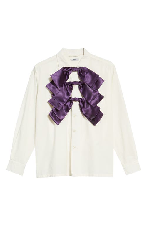Bode Exaggerated Bow Cotton Button-Up Shirt in Purple White