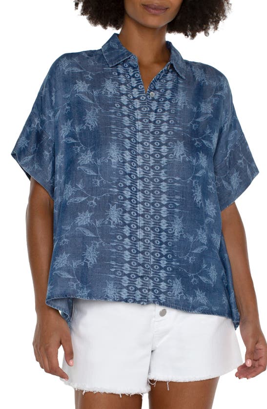 Shop Liverpool Los Angeles Floral Print Short Sleeve Button-up Shirt In Indigo Floral