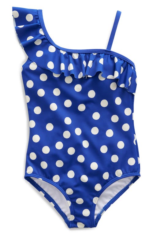 Mini Boden Kids' Polka Dot Ruffle One-Piece Swimsuit Navy, Ivory Spot at Nordstrom,