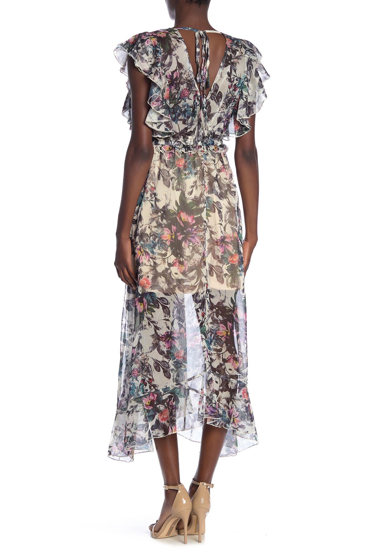 ruffle floral midi dress