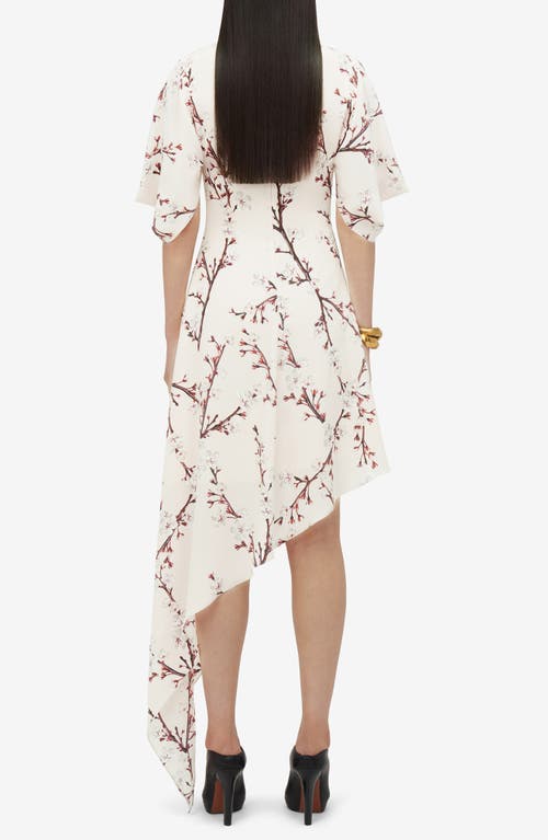 Shop Alexander Mcqueen Cherry Blossom Asymmetric Silk Dress In Ice Pink