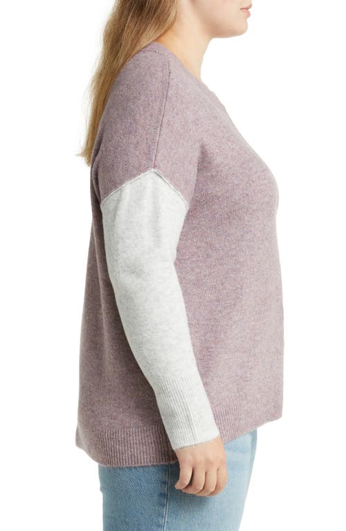 Shop Vince Camuto Extended Shoulder Colorblock Sweater In Heather Purple/silver Hthr