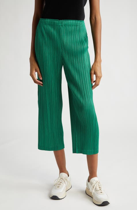 Green Technical-pleated midi skirt, Pleats Please Issey Miyake