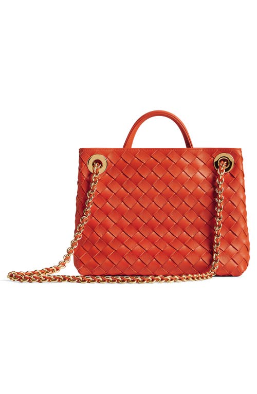 Shop Bottega Veneta Small Andiamo Chain Leather Shoulder Bag In Orange-brass