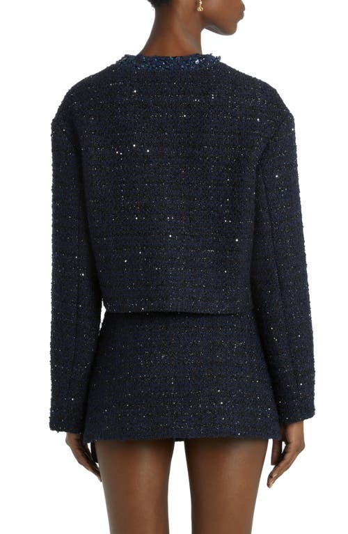 Shop Valentino Garavani Sequin Metallic Tweed Jacket In Navy Lurex/navy