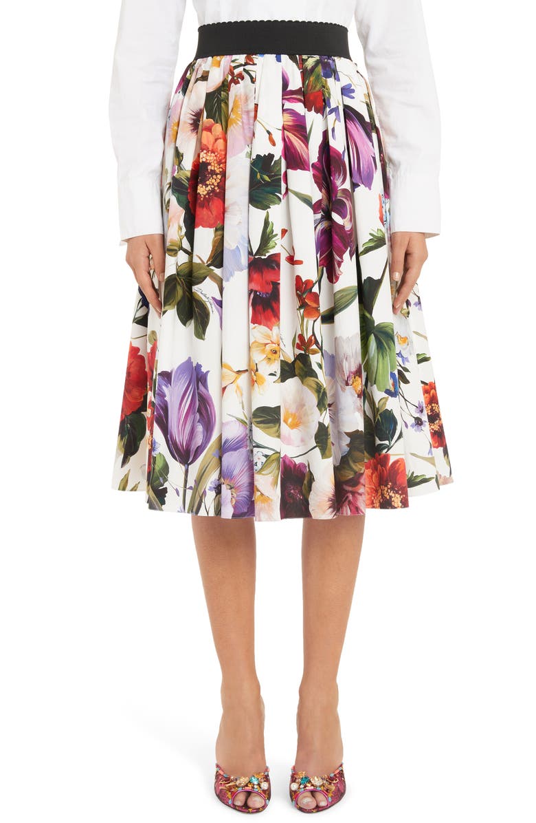 Dolce&Gabbana Floral Print A-Line Poplin Midi Skirt | Nordstrom