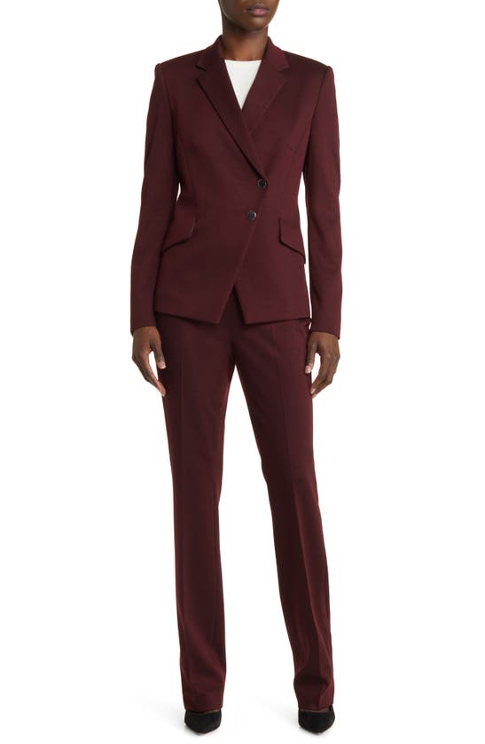 Hugo Boss Slim-fit Trousers In Woven Fabric With Monogram Buttons In Maroon Twill Fantasy