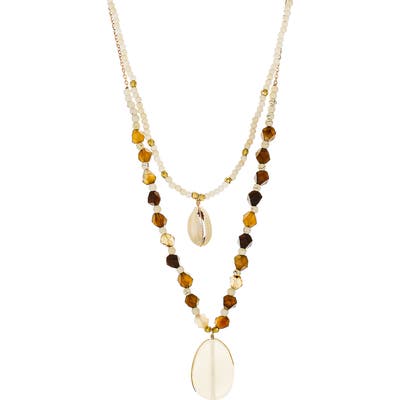 Panacea Beaded Layered Shell Pendant Necklace