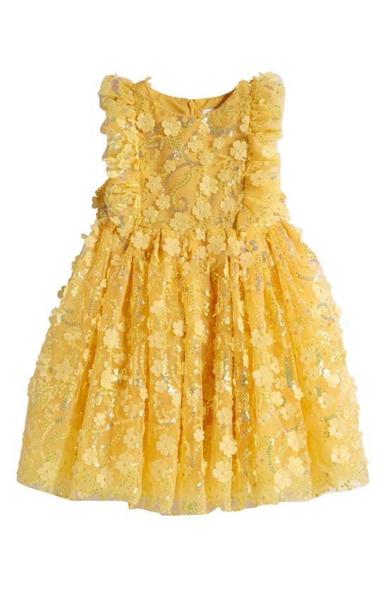 Shop Lola & The Boys Kids' Little Miss Sunshine Floral Sequin Party Dress In Yellow