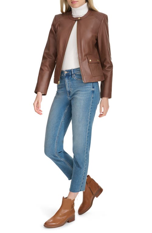 Shop Cole Haan Quilted Leather Jacket In Hickory