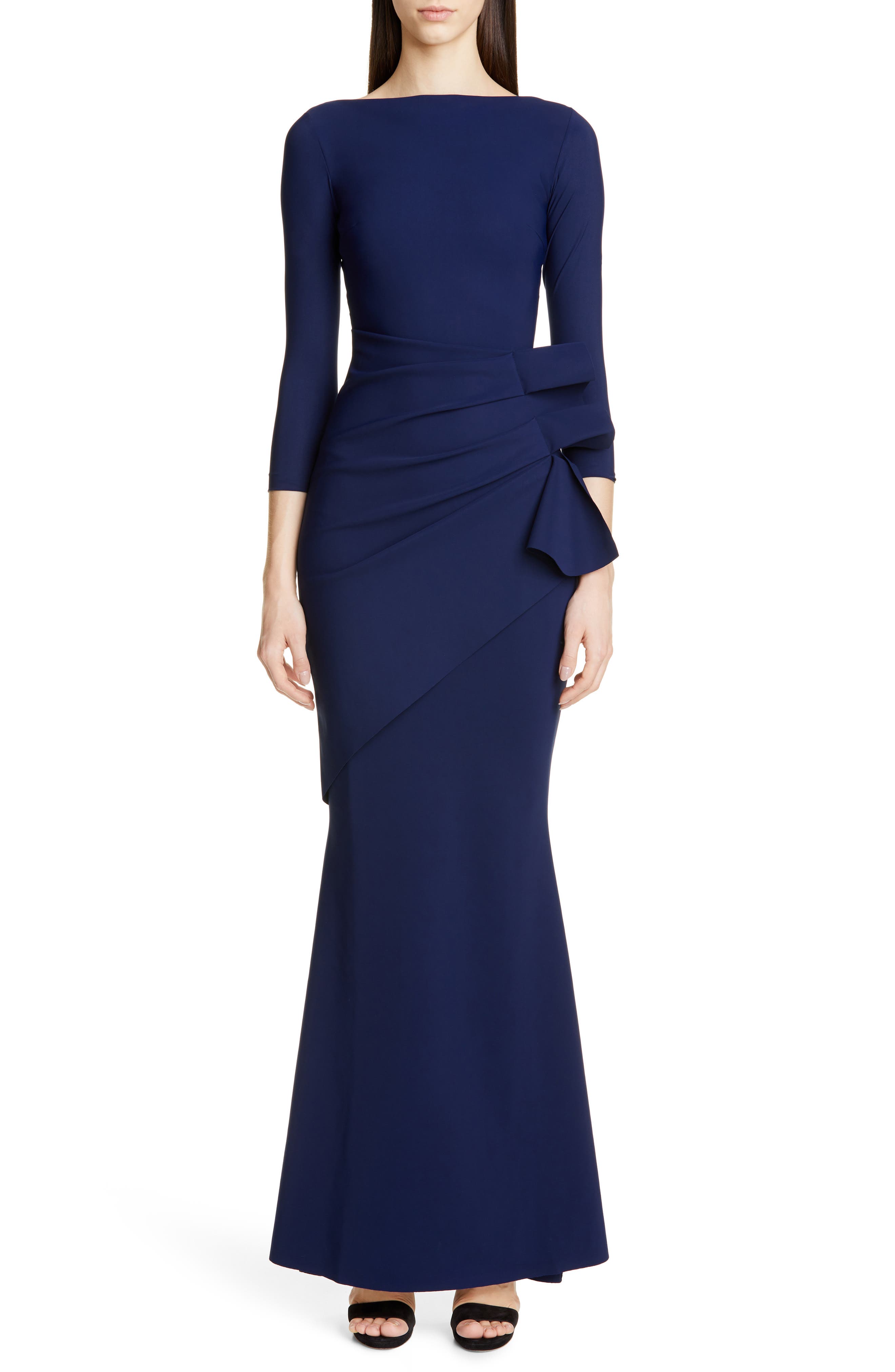 Chiara Boni La Petite Robe Zelma Side Ruffle Mermaid Gown, 6 IT - Blue