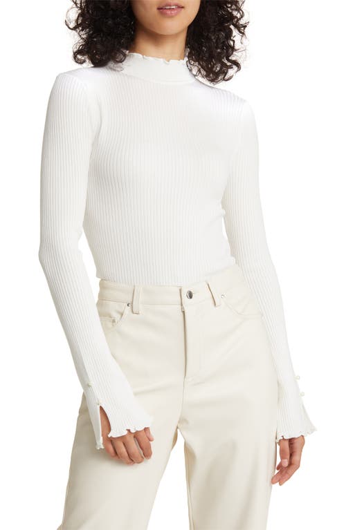 River Island Flare Sleeve Mock Neck Rib Top in White at Nordstrom, Size 12