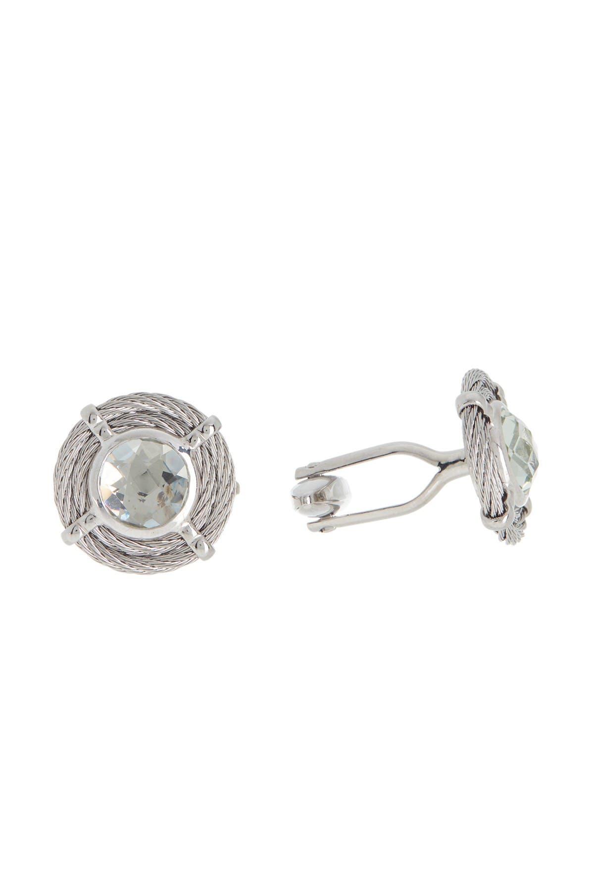 Alor Grey Stainless Steel Cable Green Amethyst Cuff Links