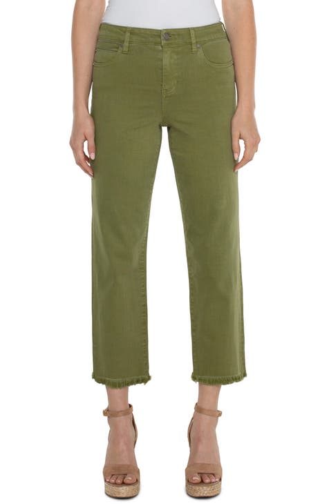 Women's Vintage Low Rise Cargo Trousers in Soft Moss Green