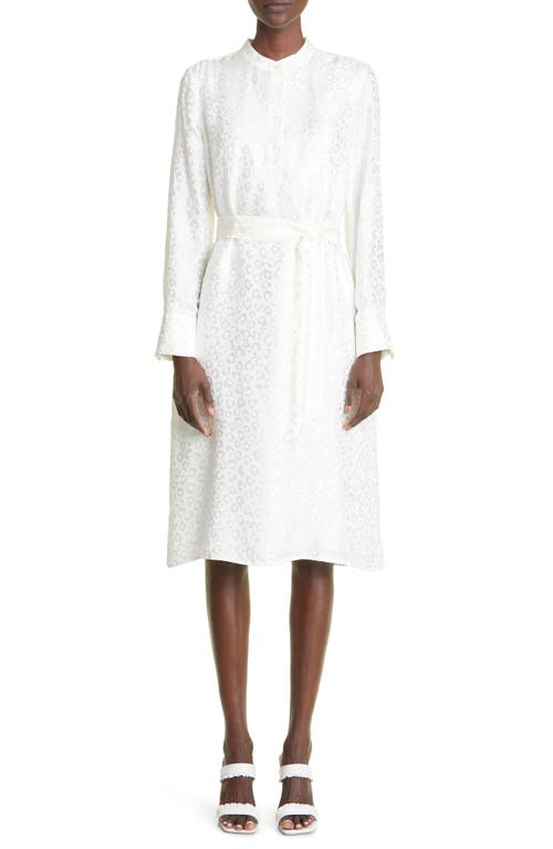 St. John Collection Leopard Jacquard Long Sleeve Shirtdress in White at Nordstrom, Size 8