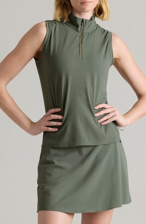 Rhone Course To Court Sleeveless Half Zip Top In Olive Shadow
