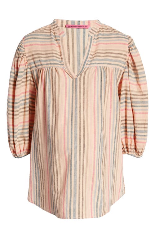 Shop Maternal America N Stripe Puff Sleeve Maternity Blouse In Peach/navy Stripe