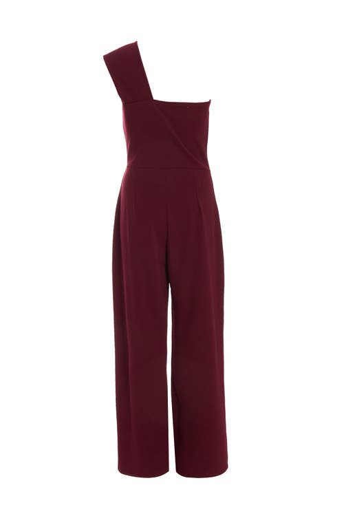 Quiz One Shoulder Scuba Crepe Knot Front Jumpsuit In Plum