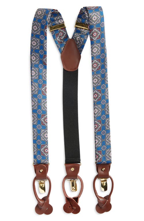Clifton Wilson Silk Medallion Suspenders In Blue