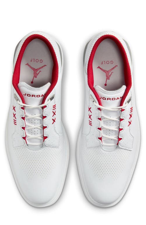 Shop Jordan Adg 5 Golf Shoe In White/fire Red/silver