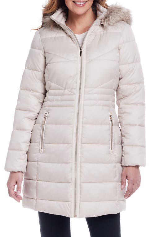 Shop Gallery Water Resistant Puffer Coat With Faux Fur Trim Removable Hood In Peyote