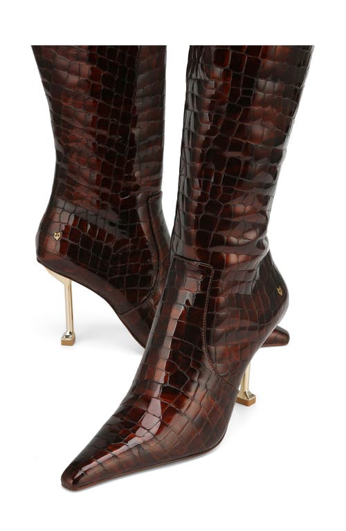 Shop Naked Wolfe Venture Pointed Toe Knee High Boot In Burnt-croc Patent Leather