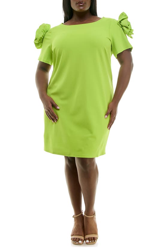 Nina Leonard Rosette Shift Dress In Bright Moss