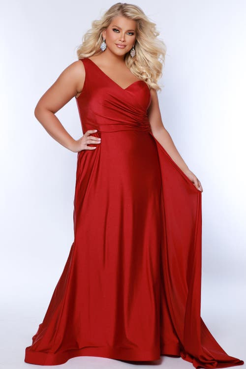 Sydney's Closet Sydneys Closet Simple One Shoulder Fitted Plus Size Formal Dress With Cape In Burgundy
