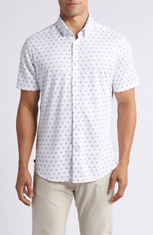 Halyard Trim Fit Print Short Sleeve Performance Knit Button-Up Shirt in Carolina Floral Geo